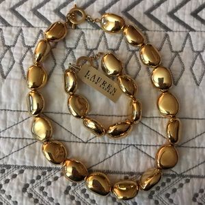 Ralph Lauren gold-tone bean necklace & earrings
